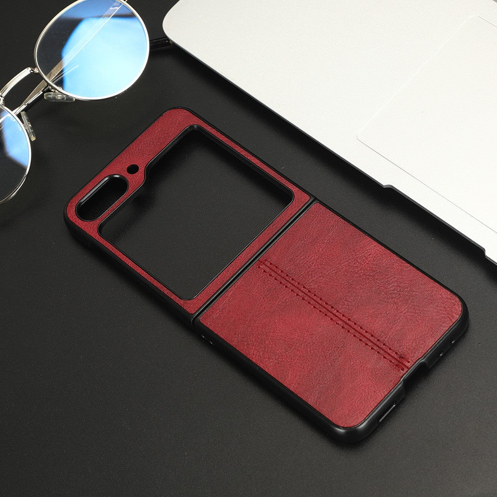 For Samsung Galaxy Z Flip5 5G PU Leather + Hard PC Phone Case Stitching Lines Shockproof Cover