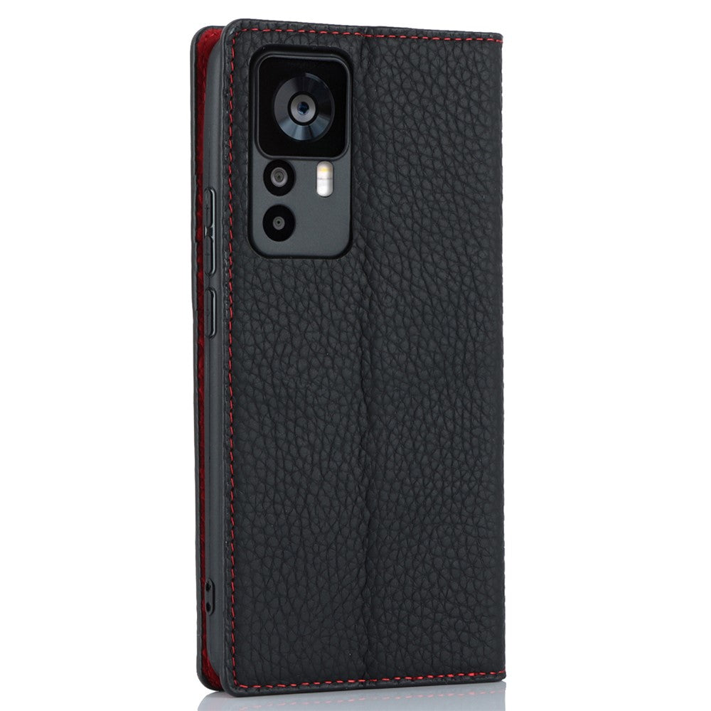 Pungcover til Xiaomi 12T 5G / 12T Pro 5G / Redmi K50 Ultra, mobilcover i ægte okselæder med litchitekstur og rem