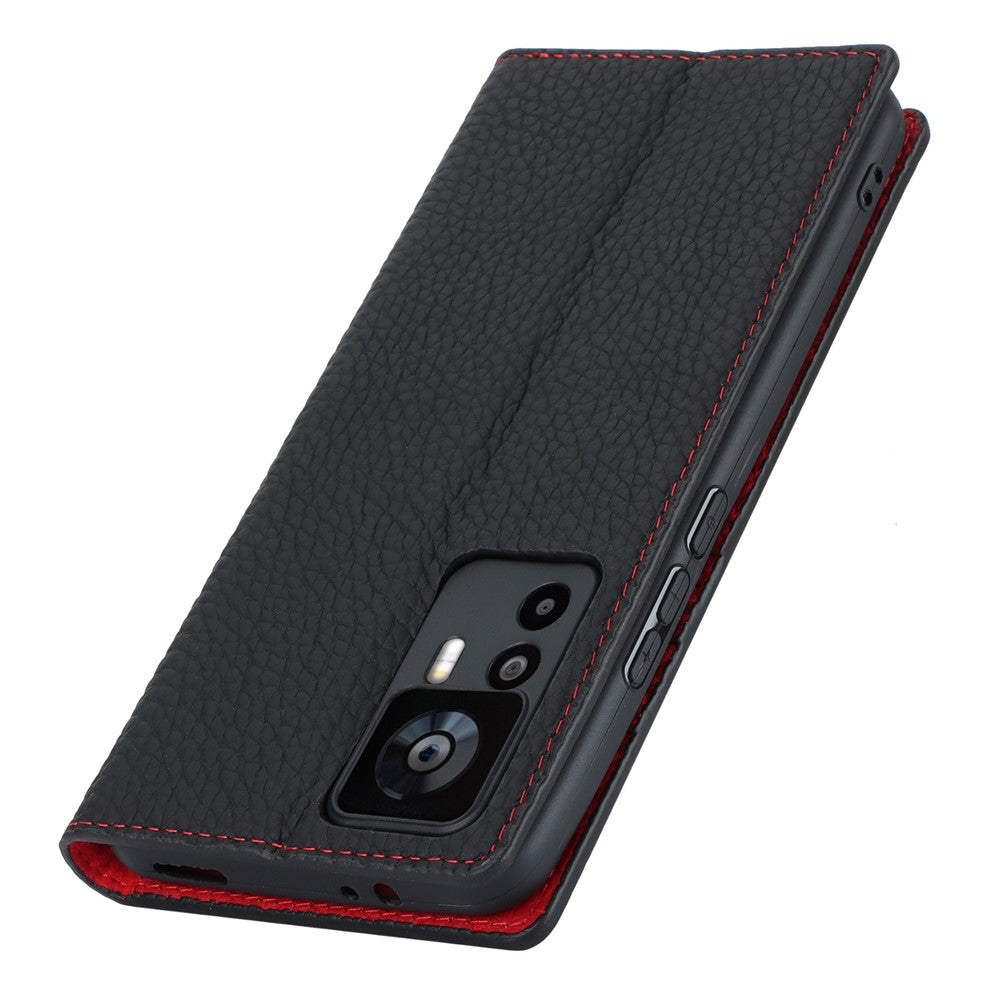 Pungcover til Xiaomi 12T 5G / 12T Pro 5G / Redmi K50 Ultra, mobilcover i ægte okselæder med litchitekstur og rem