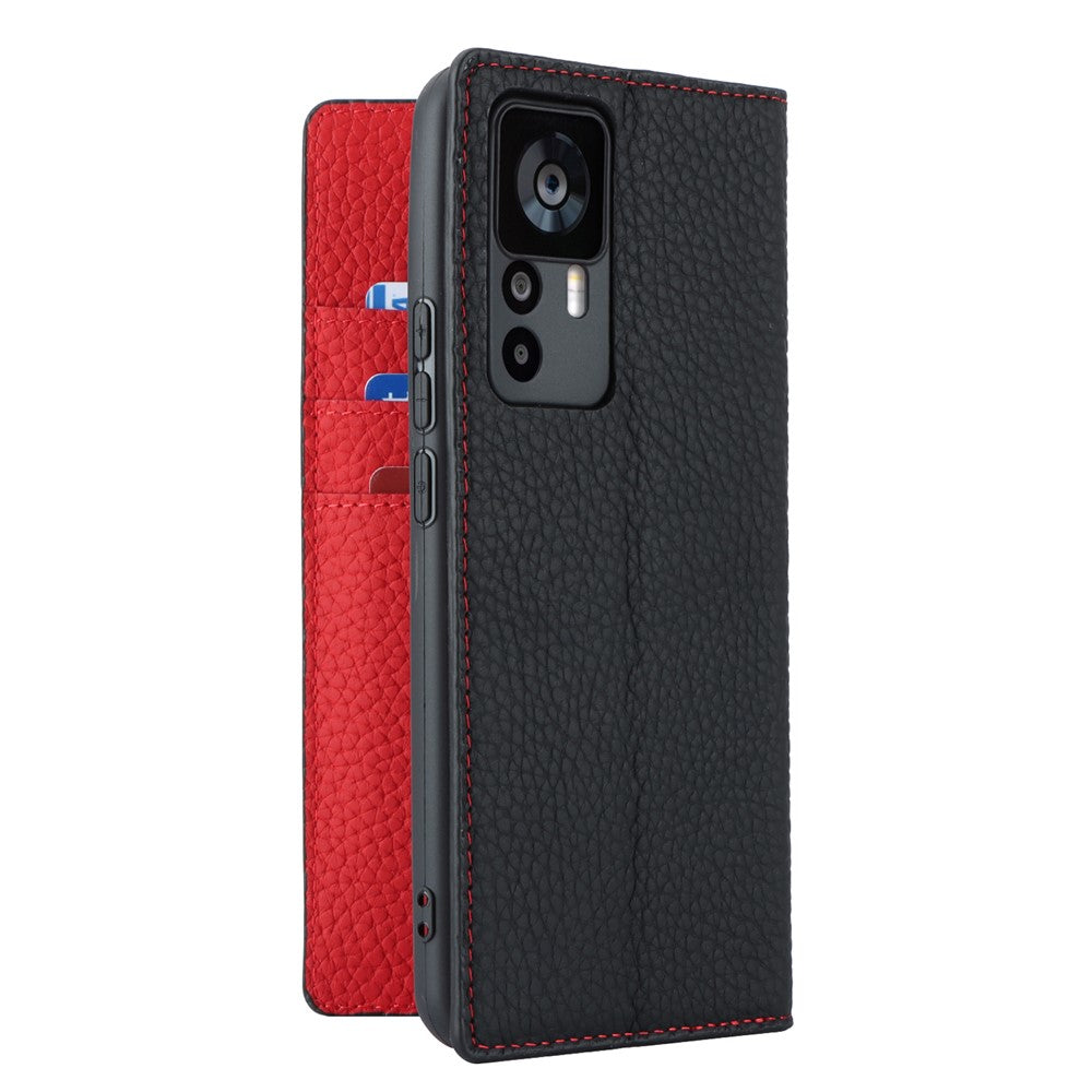 Pungcover til Xiaomi 12T 5G / 12T Pro 5G / Redmi K50 Ultra, mobilcover i ægte okselæder med litchitekstur og rem