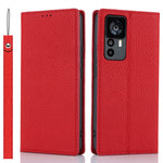 Pungcover til Xiaomi 12T 5G / 12T Pro 5G / Redmi K50 Ultra, mobilcover i ægte okselæder med litchitekstur og rem