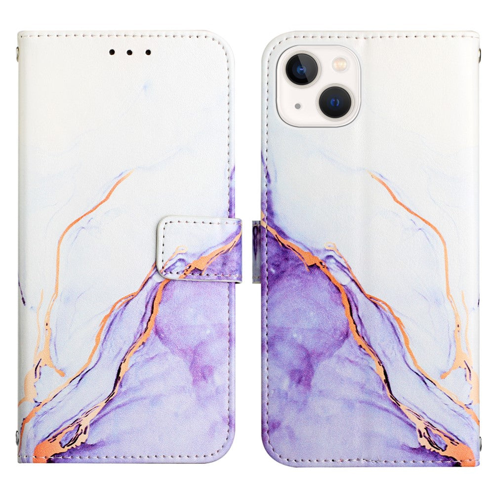 For iPhone 15 Plus Case with Strap Marble Pattern Leather Phone Cover Card Holder