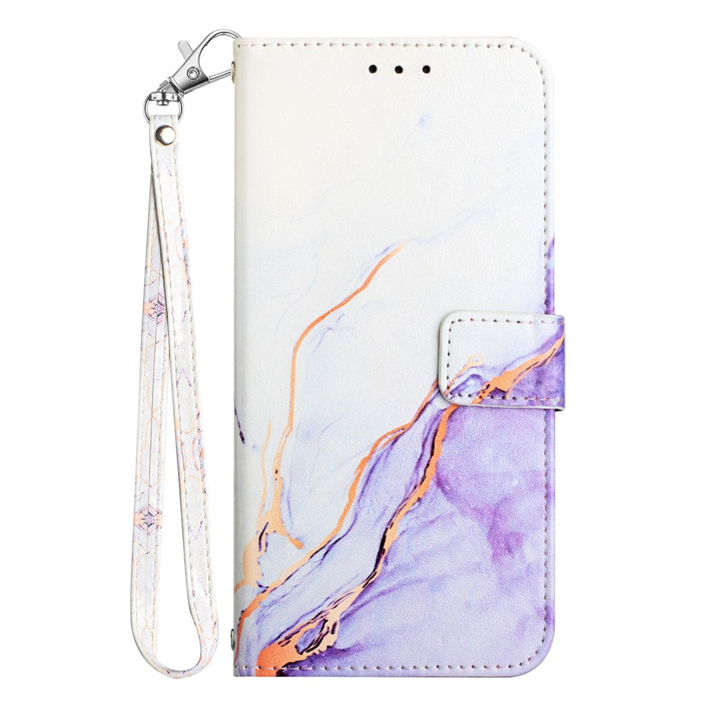 For iPhone 15 Plus Case with Strap Marble Pattern Leather Phone Cover Card Holder