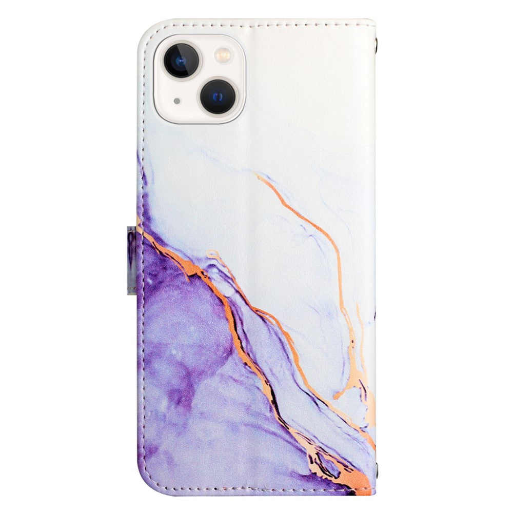 For iPhone 15 Plus Case with Strap Marble Pattern Leather Phone Cover Card Holder