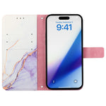 For iPhone 15 Plus Case with Strap Marble Pattern Leather Phone Cover Card Holder