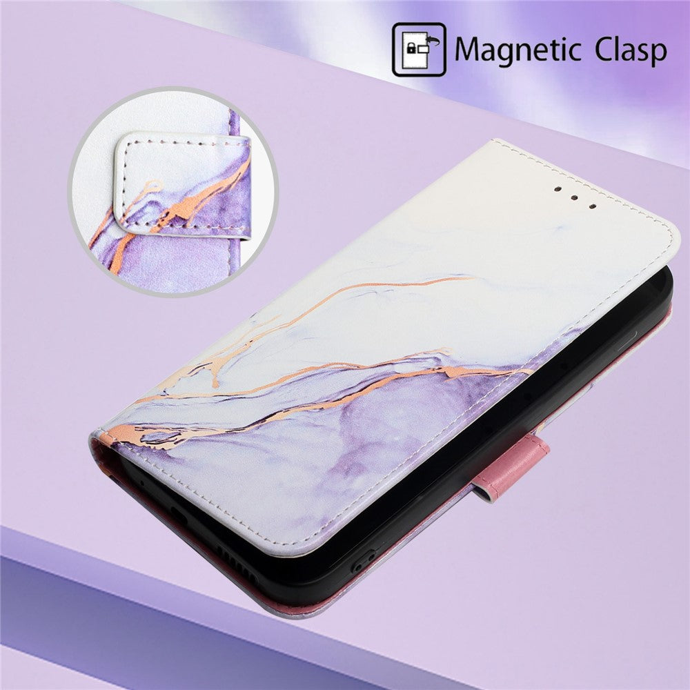 For iPhone 15 Plus Case with Strap Marble Pattern Leather Phone Cover Card Holder