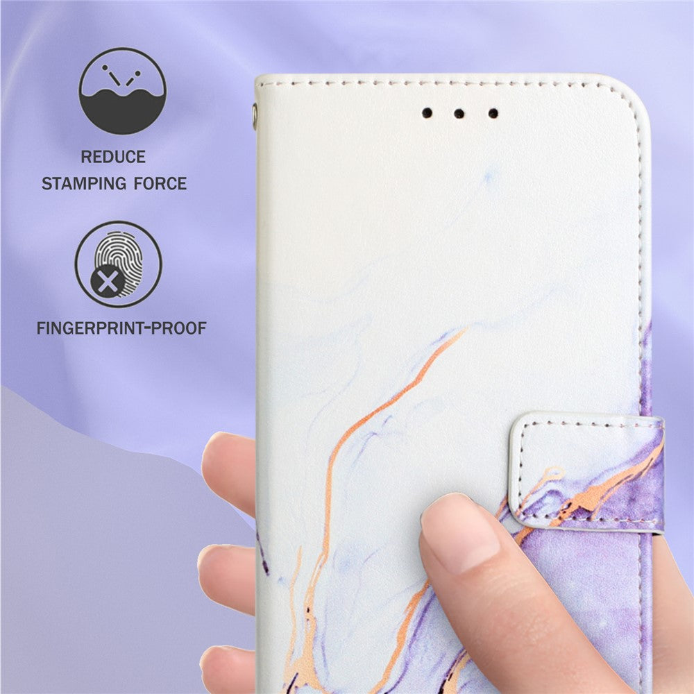 For iPhone 15 Plus Case with Strap Marble Pattern Leather Phone Cover Card Holder
