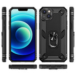 Til iPhone 15 Plus Kickstand Telefoncover PC+TPU Cover med Indbygget Magnetisk Holder Metalplade