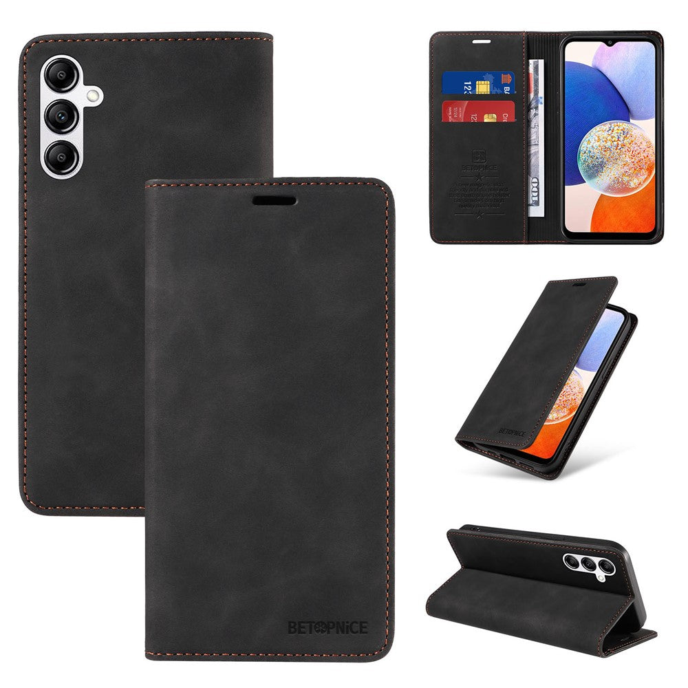 BETOPNICE 003 För Samsung Galaxy A14 4G / 5G mobilstativ Stötsäker Plånbok RFID-blockerande PU-läderfodral