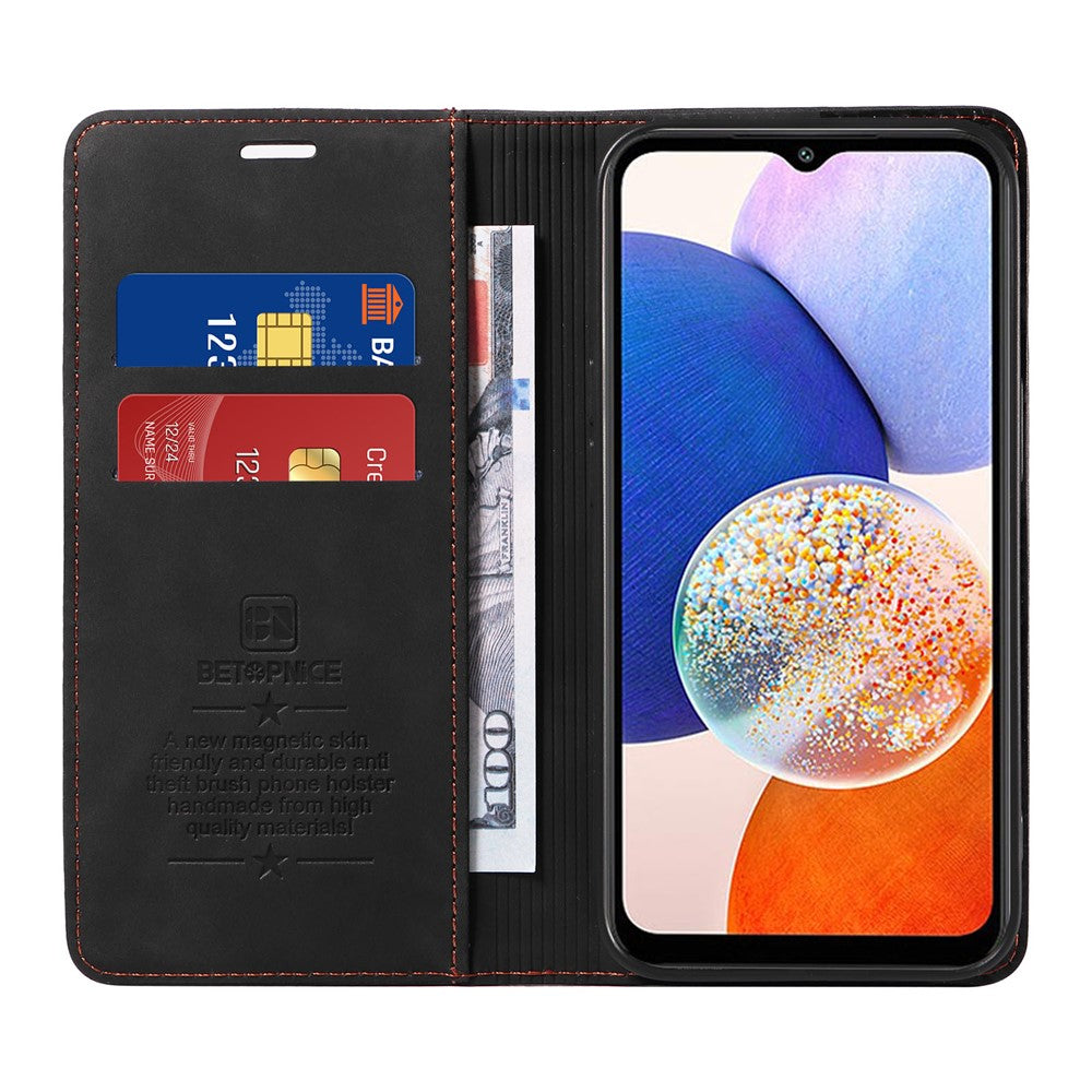 BETOPNICE 003 För Samsung Galaxy A14 4G / 5G mobilstativ Stötsäker Plånbok RFID-blockerande PU-läderfodral