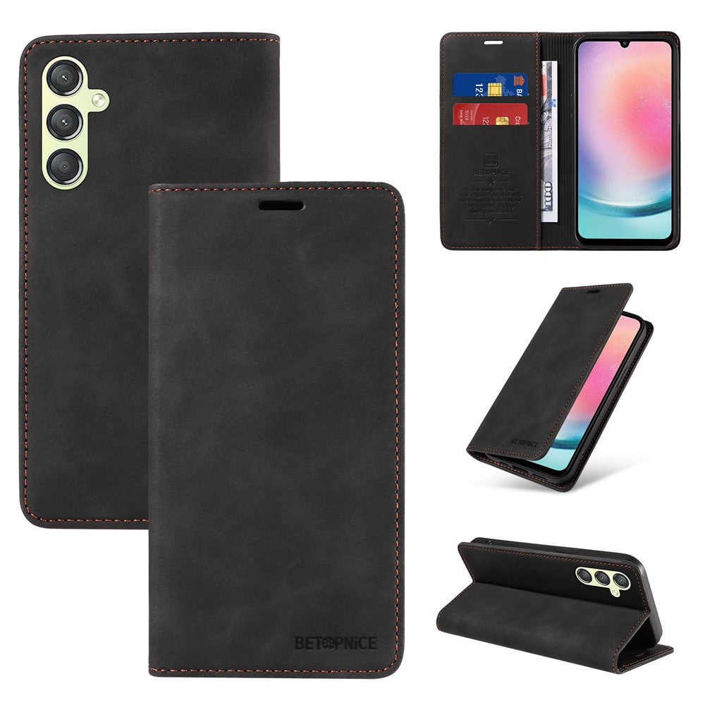 BETOPNICE 003 For Samsung Galaxy A24 4G (162.1 x 77.6 x 8.3mm) RFID Blocking PU Leather Stand Cover Shockproof Wallet Cell Phone Case