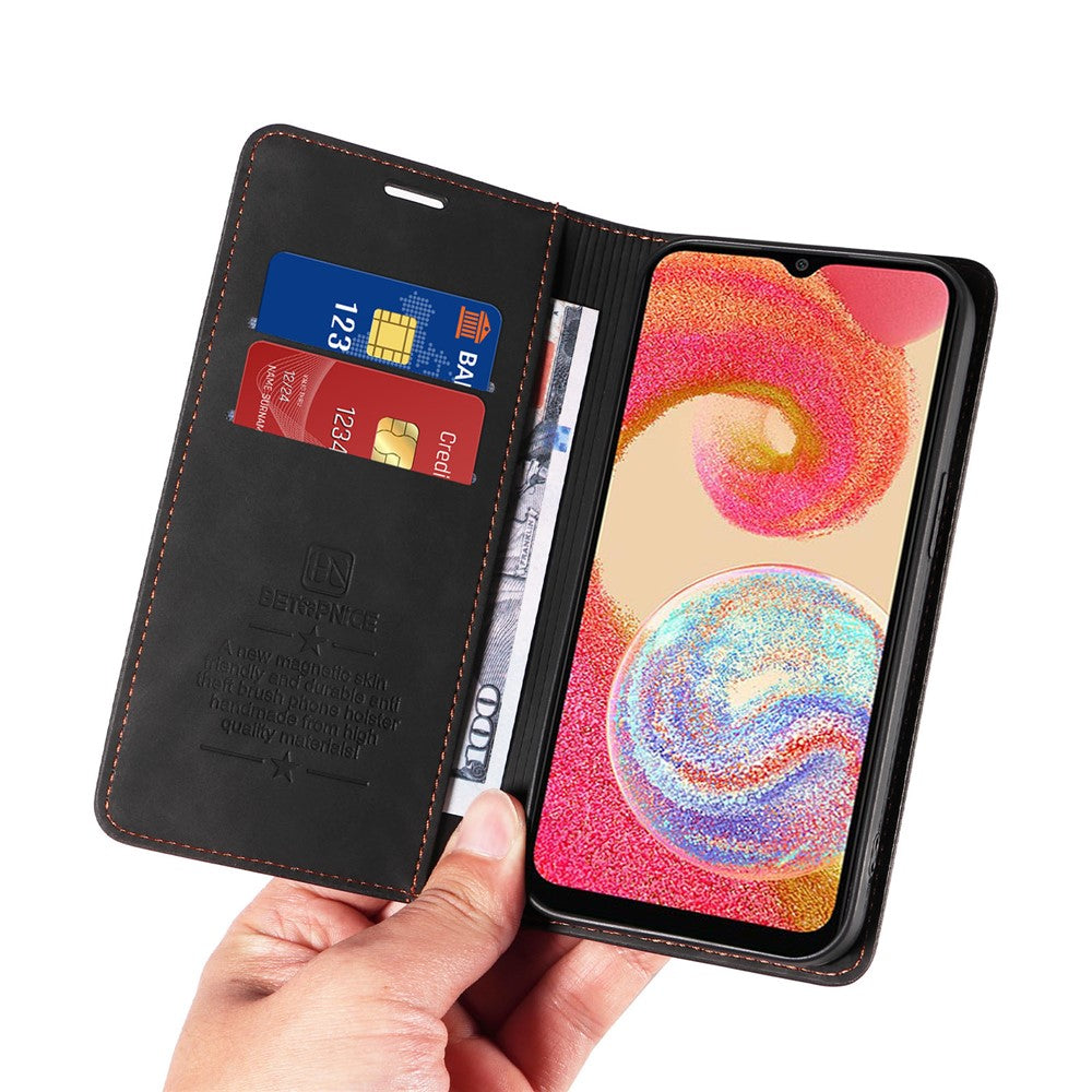 BETOPNICE 003 Til Samsung Galaxy A04e 4G / F04 4G / M04 4G Pung Etui RFID Blokerende PU Læder Stand Cover
