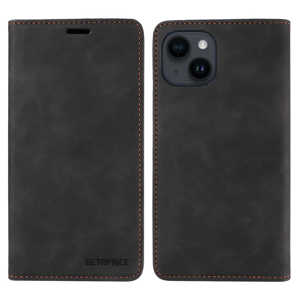 BETOPNICE 003 For iPhone 15 Phone Case RFID Blocking PU Leather Stand Cover Wallet