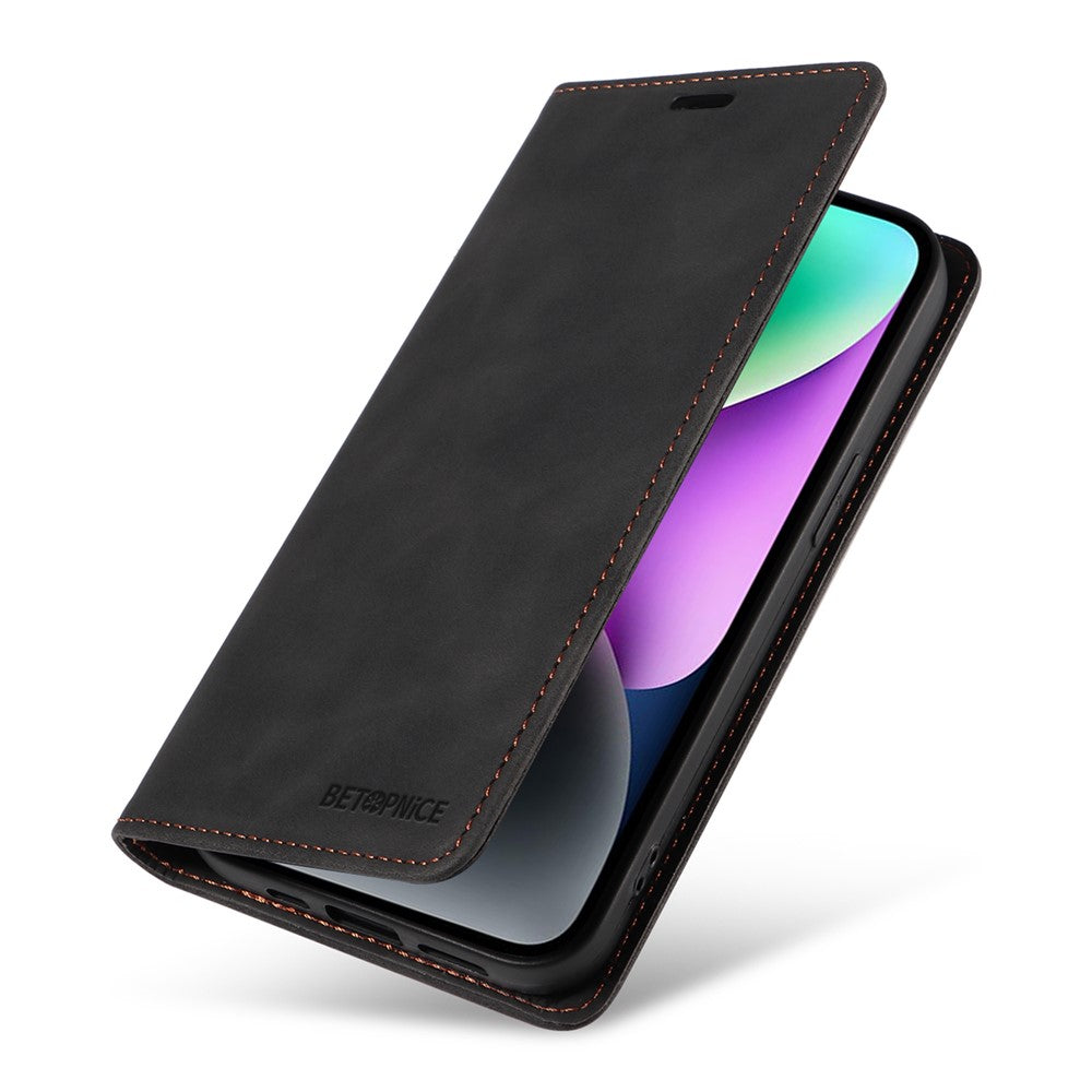 BETOPNICE 003 For iPhone 15 Phone Case RFID Blocking PU Leather Stand Cover Wallet