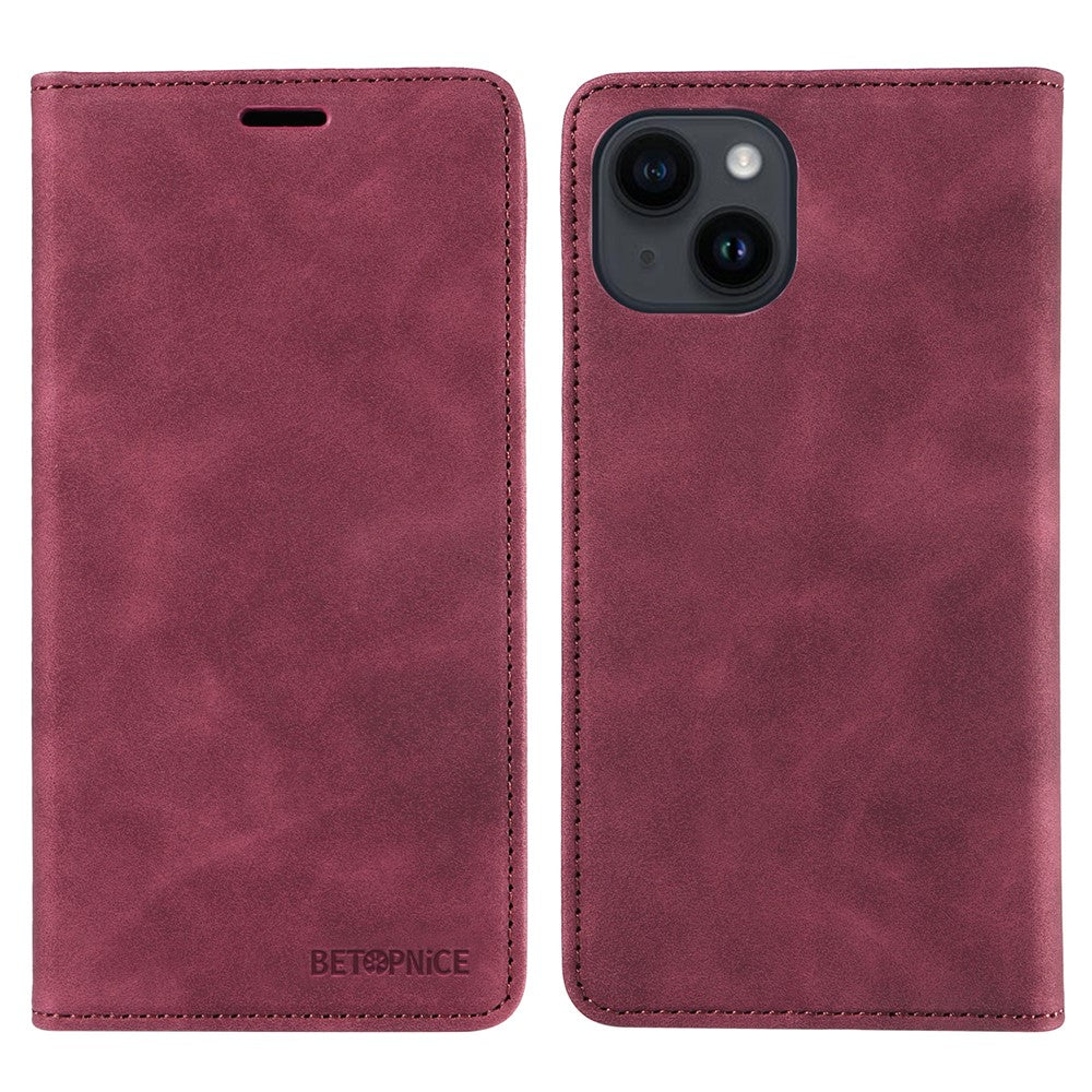 BETOPNICE 003 For iPhone 15 Phone Case RFID Blocking PU Leather Stand Cover Wallet