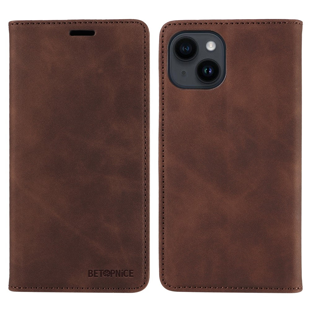 BETOPNICE 003 For iPhone 15 Phone Case RFID Blocking PU Leather Stand Cover Wallet
