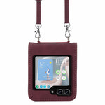 Til Samsung Galaxy Z Flip5 5G lædercover med skulderrem, pung og telefonstativ