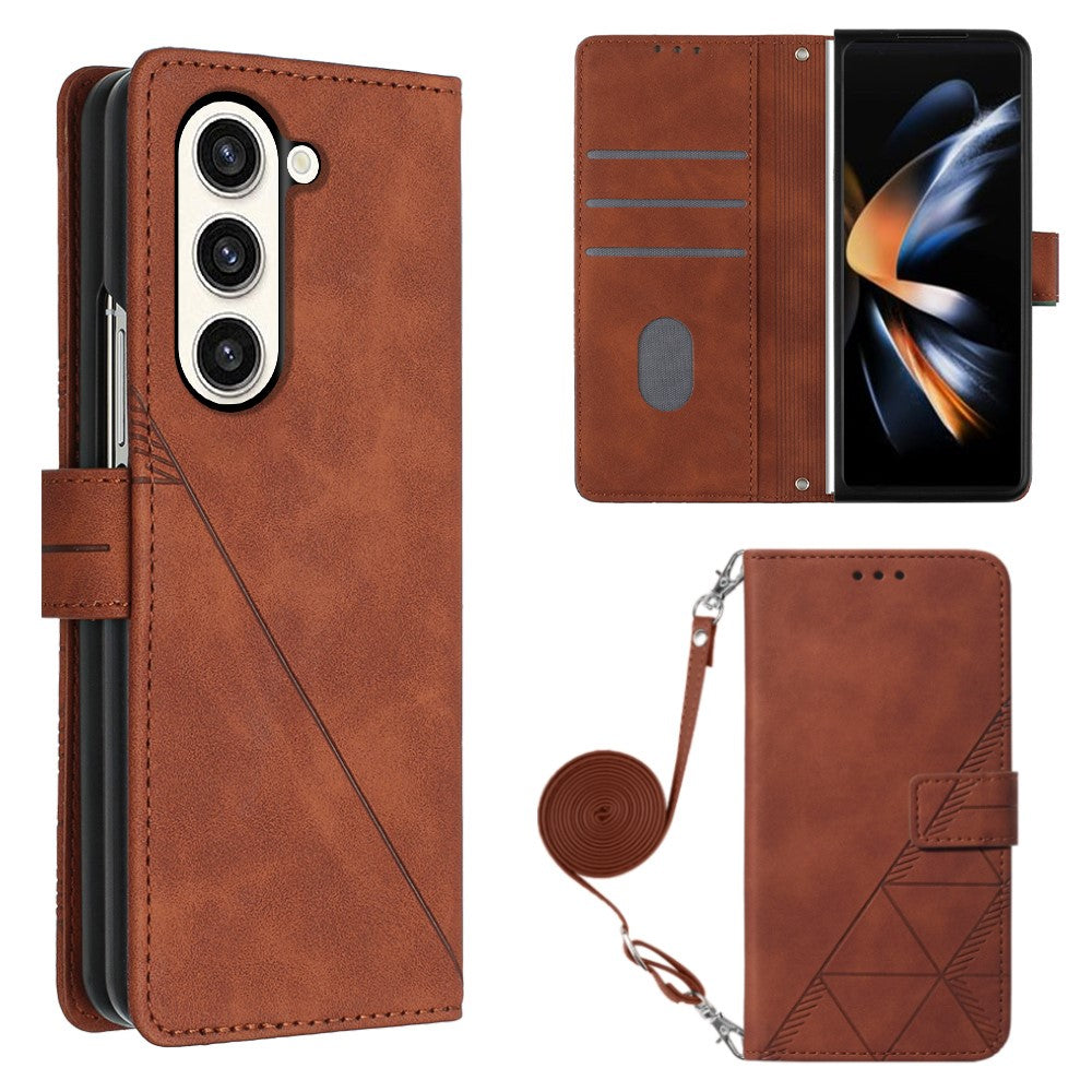 For Samsung Galaxy Z Fold5 5G Leather Case with Shoulder Strap Wallet Stand Phone Cover