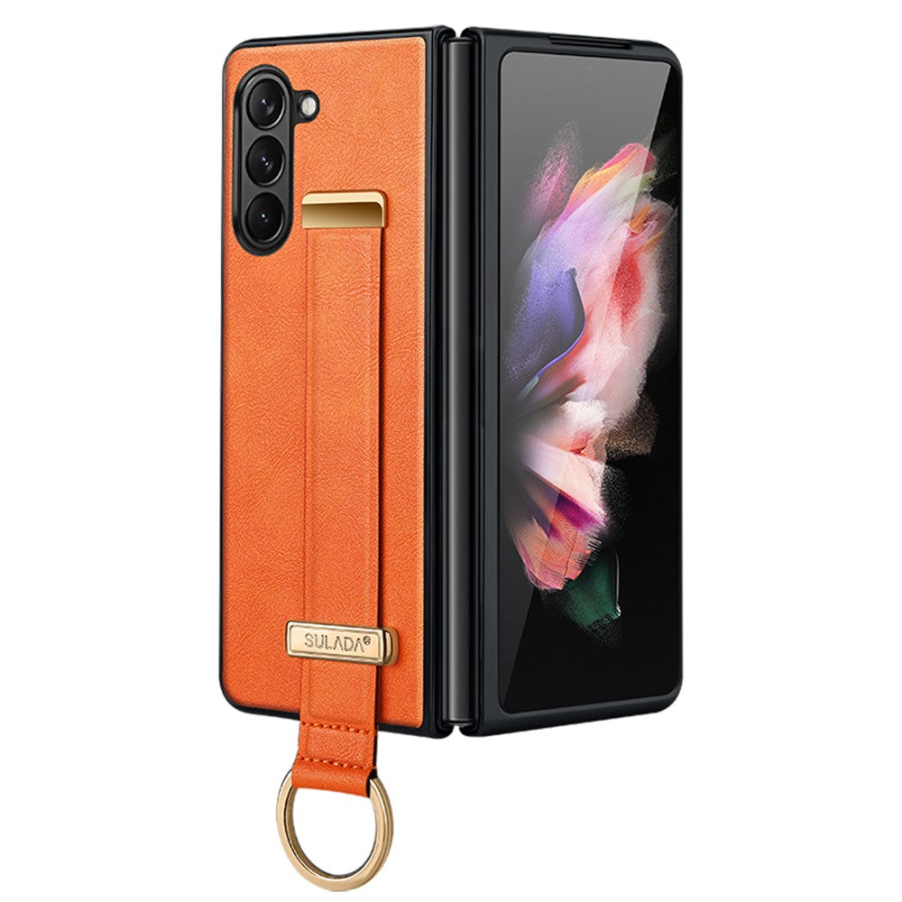 SULADA Fashion Series för Samsung Galaxy Z Fold5 5G armbandsstativ mobilskal läderbelagt PC-skal