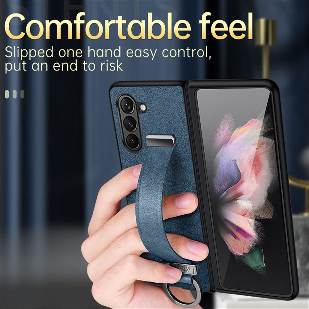 SULADA Fashion Series för Samsung Galaxy Z Fold5 5G armbandsstativ mobilskal läderbelagt PC-skal