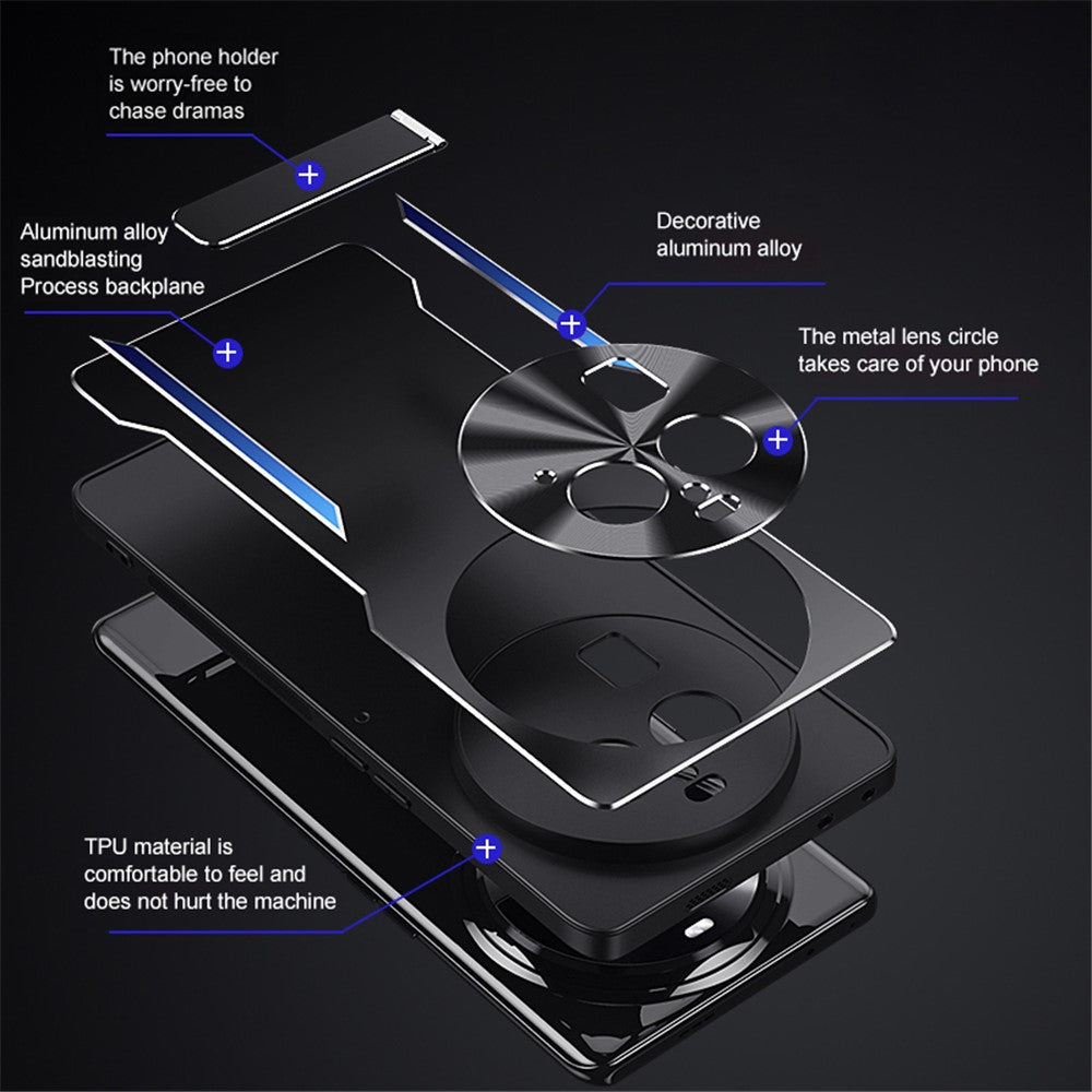 For Oppo Find X6 Kickstand Case Aluminum Alloy Soft TPU Shockproof Phone Cover