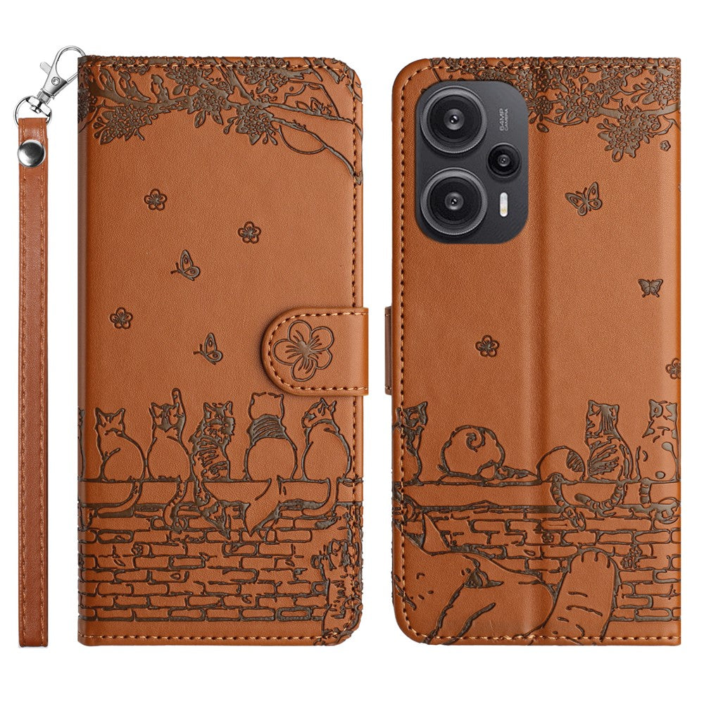 For Xiaomi Poco F5 5G / Redmi Note 12 Turbo Phone Wallet Case PU Leather Wall Cats Imprinted Stand Cover with Strap