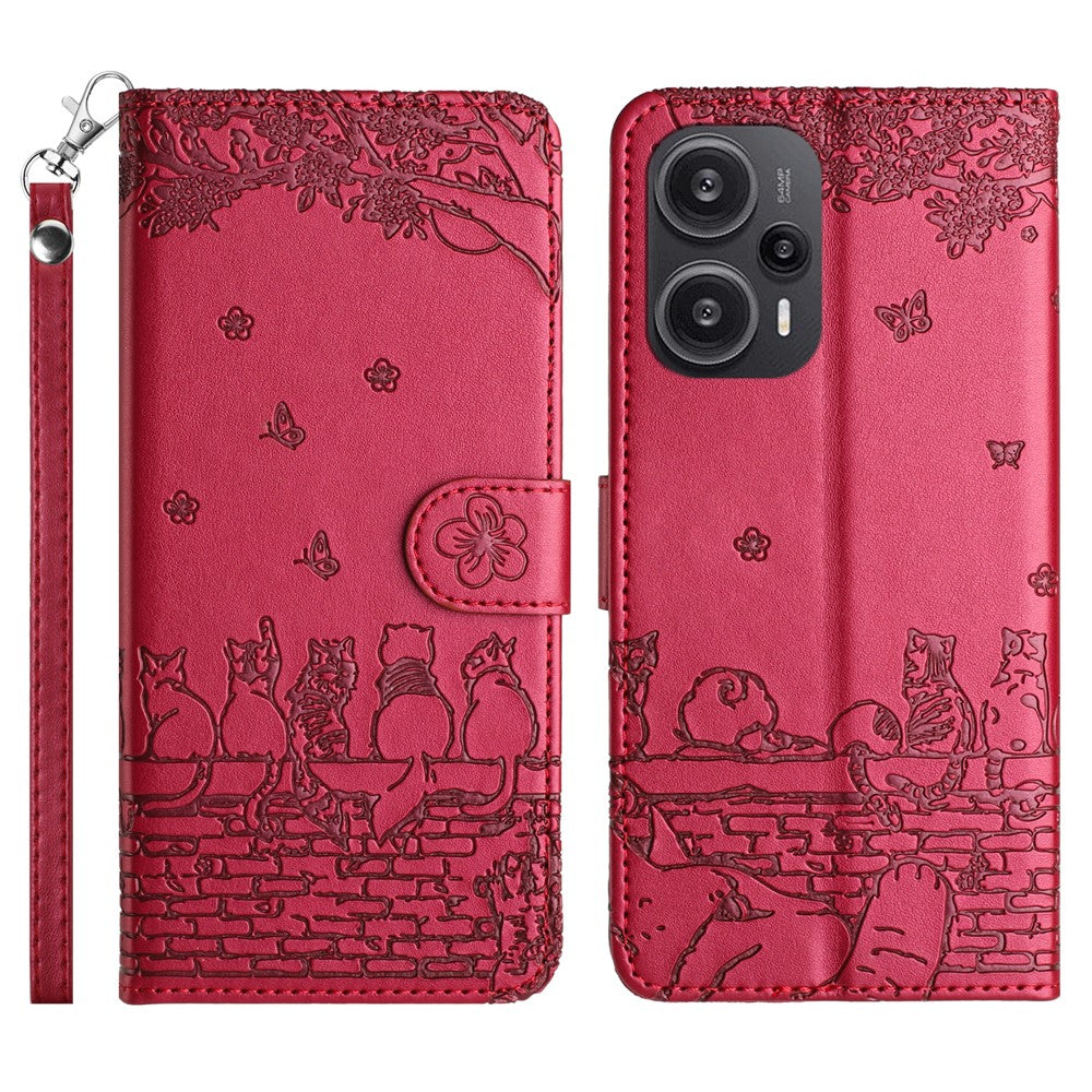 For Xiaomi Poco F5 5G / Redmi Note 12 Turbo Phone Wallet Case PU Leather Wall Cats Imprinted Stand Cover with Strap