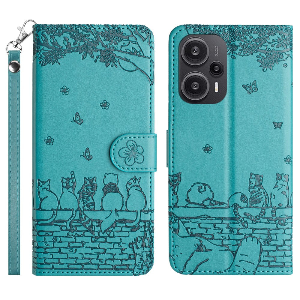 For Xiaomi Poco F5 5G / Redmi Note 12 Turbo Phone Wallet Case PU Leather Wall Cats Imprinted Stand Cover with Strap
