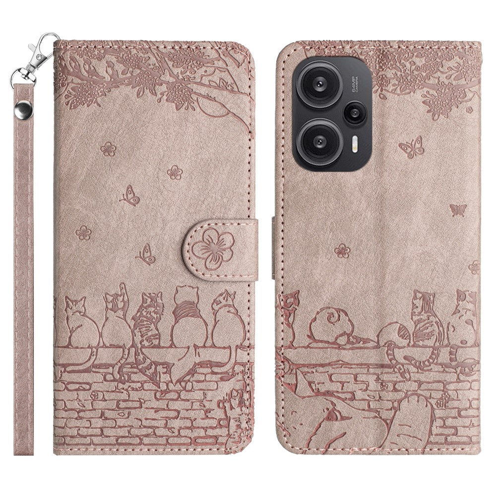 For Xiaomi Poco F5 5G / Redmi Note 12 Turbo Phone Wallet Case PU Leather Wall Cats Imprinted Stand Cover with Strap