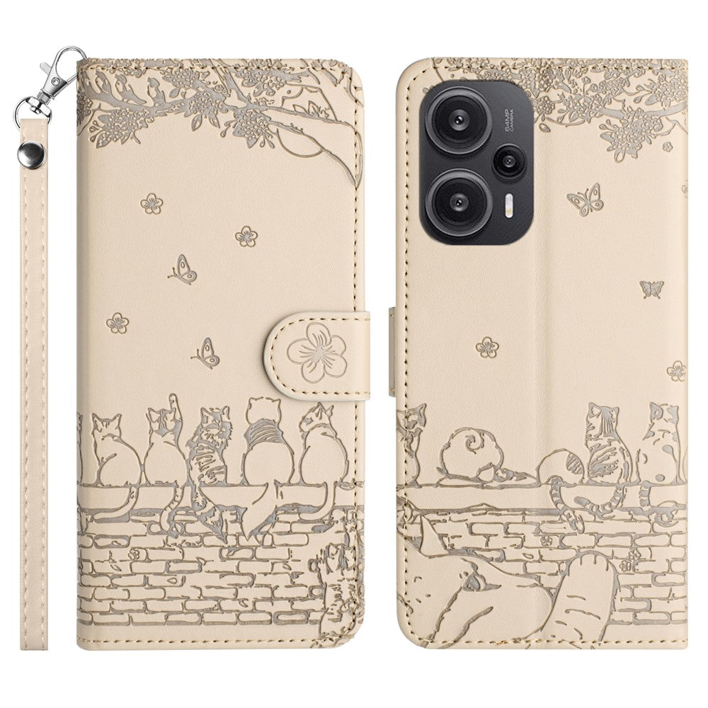 For Xiaomi Poco F5 5G / Redmi Note 12 Turbo Phone Wallet Case PU Leather Wall Cats Imprinted Stand Cover with Strap