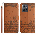 For Xiaomi Redmi Note 12 4G Stand Wallet Case Wall Cats Imprinted PU Leather Phone Cover with Strap