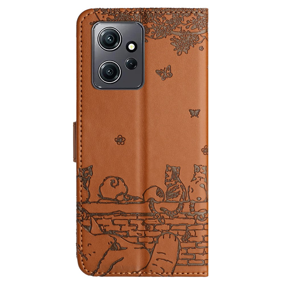 For Xiaomi Redmi Note 12 4G Stand Wallet Case Wall Cats Imprinted PU Leather Phone Cover with Strap