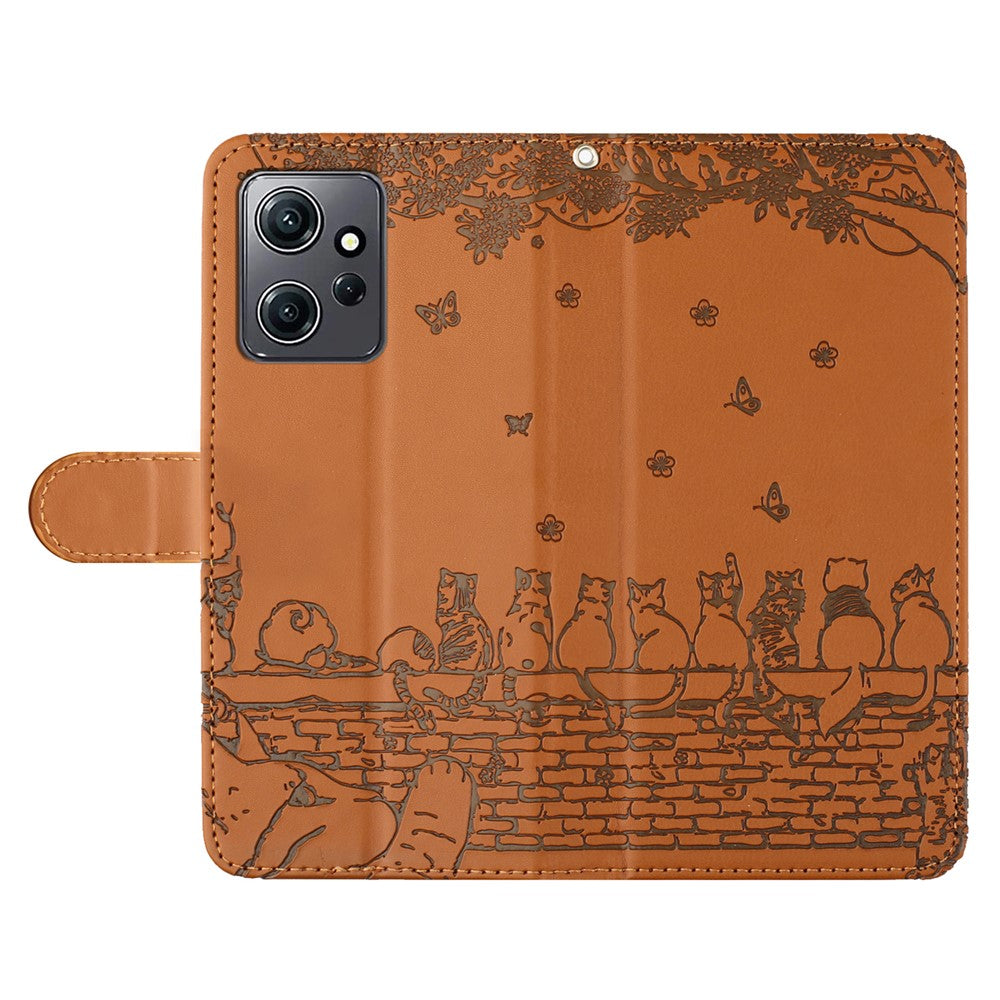 For Xiaomi Redmi Note 12 4G Stand Wallet Case Wall Cats Imprinted PU Leather Phone Cover with Strap