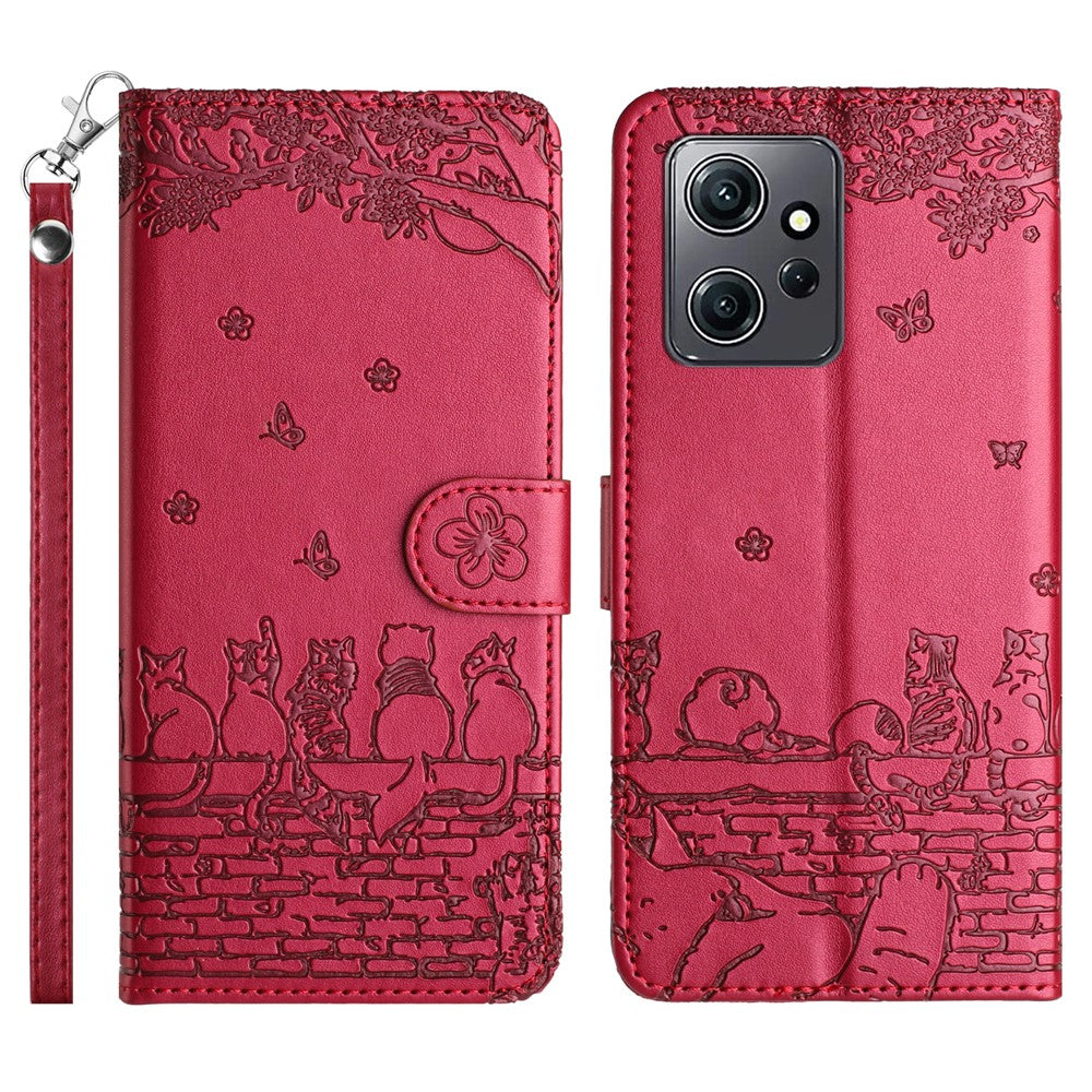 Xiaomi Redmi Note 12 4G stativplånboksfodral väggkatter präglade PU-lädermobilfodral med rem