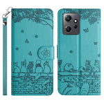 For Xiaomi Redmi Note 12 4G Stand Wallet Case Wall Cats Imprinted PU Leather Phone Cover with Strap