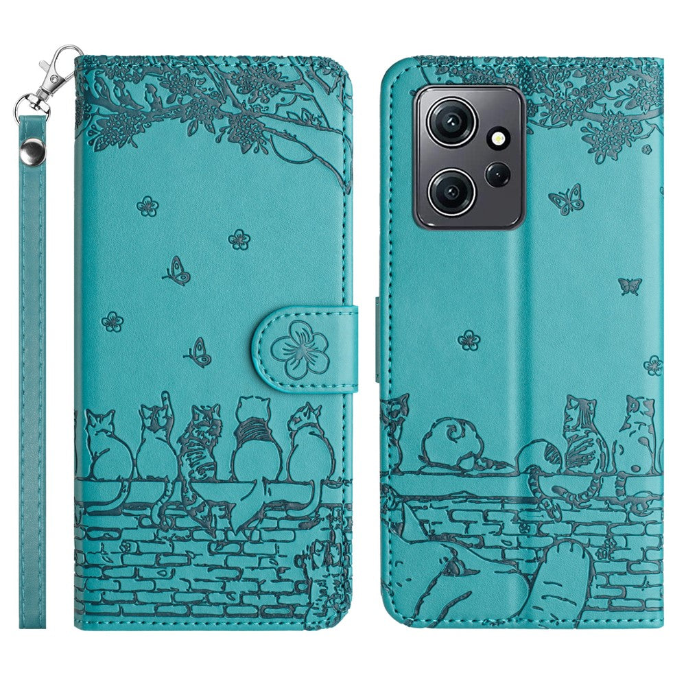 For Xiaomi Redmi Note 12 4G Stand Wallet Case Wall Cats Imprinted PU Leather Phone Cover with Strap