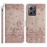 For Xiaomi Redmi Note 12 4G Stand Wallet Case Wall Cats Imprinted PU Leather Phone Cover with Strap