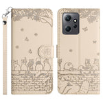 For Xiaomi Redmi Note 12 4G Stand Wallet Case Wall Cats Imprinted PU Leather Phone Cover with Strap