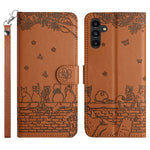 Stand Wallet Phone Leather Cover for Samsung Galaxy A54 5G , Imprinted Wall Cats Phone Case with Strap