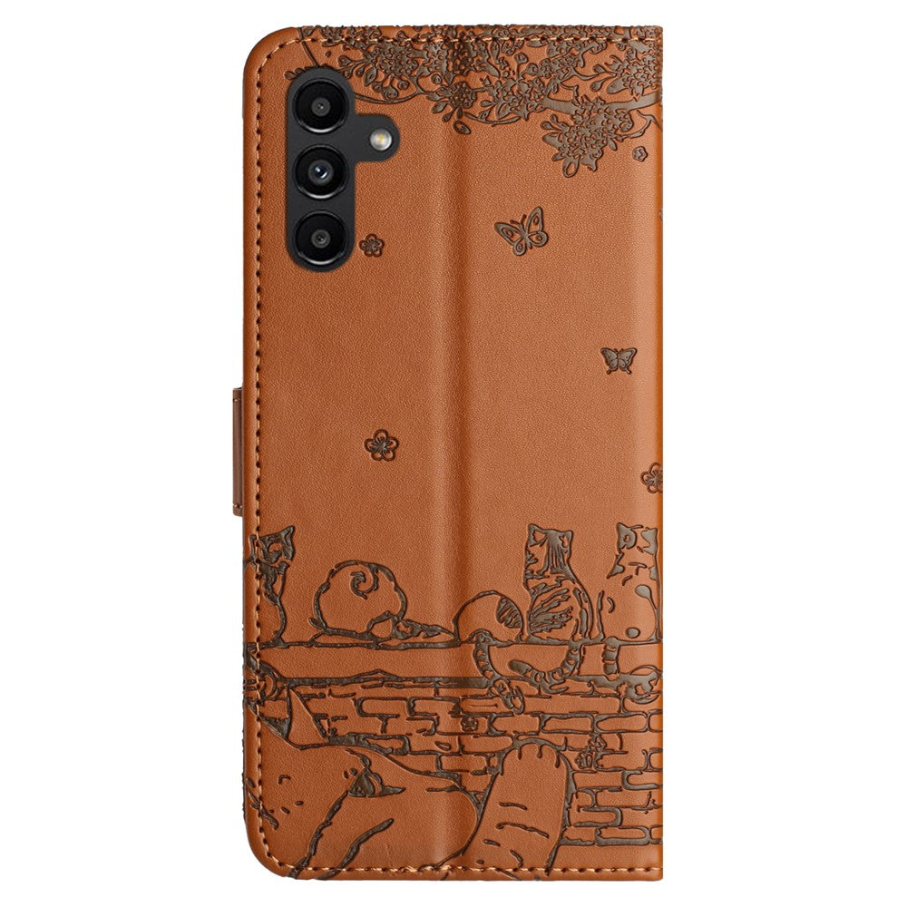 Stand Wallet Phone Leather Cover for Samsung Galaxy A54 5G , Imprinted Wall Cats Phone Case with Strap