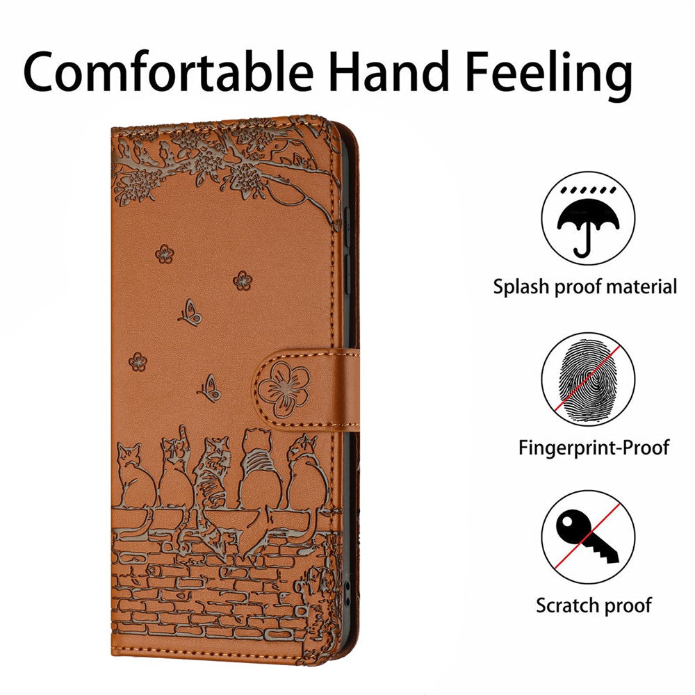Stand Wallet Phone Leather Cover for Samsung Galaxy A54 5G , Imprinted Wall Cats Phone Case with Strap
