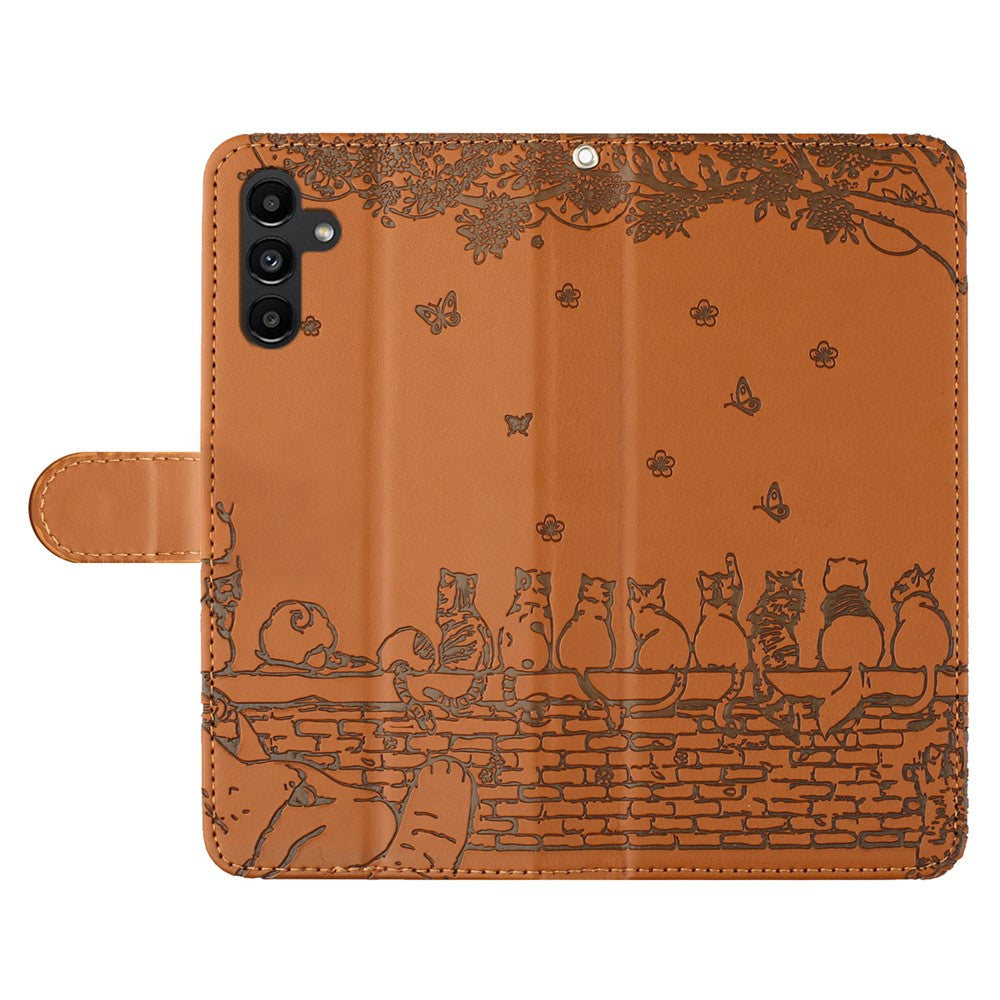 Stand Wallet Phone Leather Cover for Samsung Galaxy A54 5G , Imprinted Wall Cats Phone Case with Strap