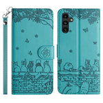Stand Wallet Phone Leather Cover for Samsung Galaxy A54 5G , Imprinted Wall Cats Phone Case with Strap