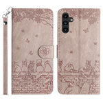 Stand Wallet Phone Leather Cover for Samsung Galaxy A54 5G , Imprinted Wall Cats Phone Case with Strap