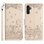 Stand Wallet Phone Leather Cover for Samsung Galaxy A54 5G , Imprinted Wall Cats Phone Case with Strap