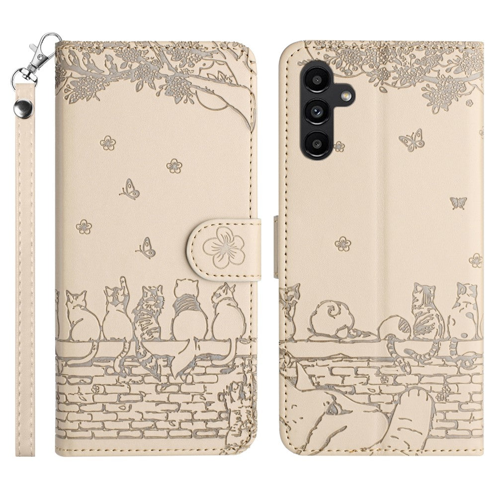 Stand Wallet Phone Leather Cover for Samsung Galaxy A54 5G , Imprinted Wall Cats Phone Case with Strap