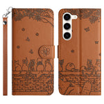 Phone Leather Cover for Samsung Galaxy S23 , Stand Wallet Imprinted Wall Cats Case with Strap