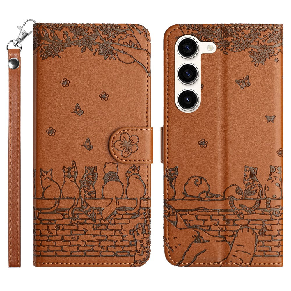 Phone Leather Cover for Samsung Galaxy S23 , Stand Wallet Imprinted Wall Cats Case with Strap