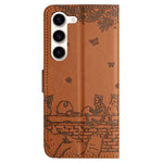 Phone Leather Cover for Samsung Galaxy S23 , Stand Wallet Imprinted Wall Cats Case with Strap