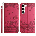 Phone Leather Cover for Samsung Galaxy S23 , Stand Wallet Imprinted Wall Cats Case with Strap